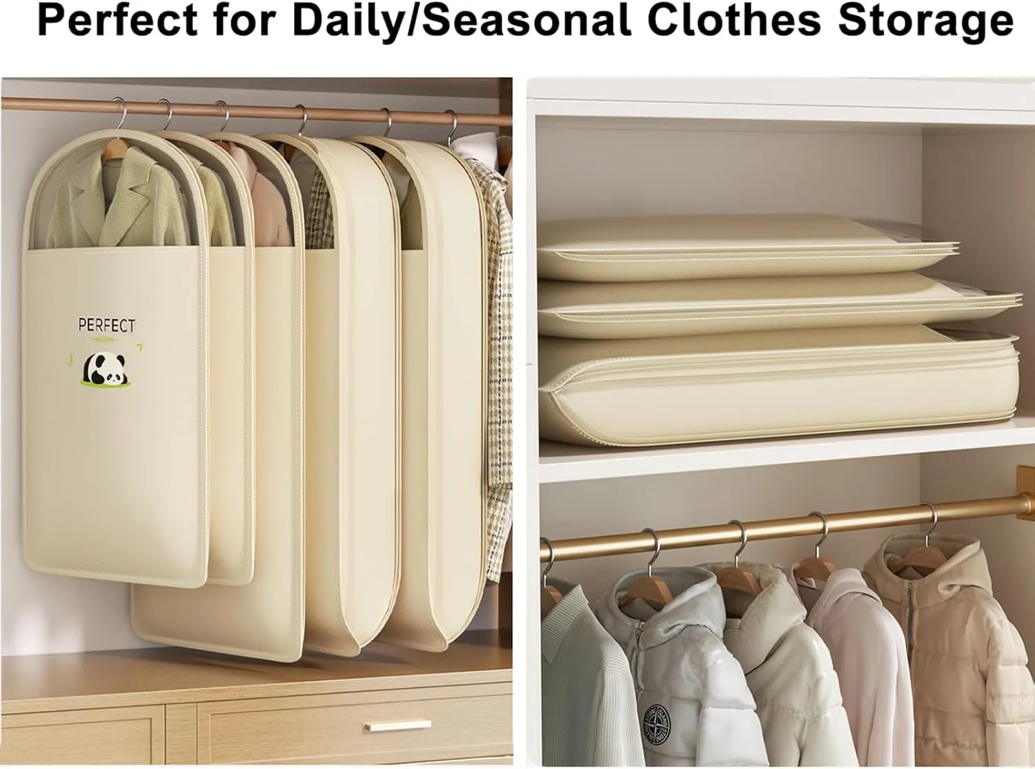 Hanging Garment Bags Save 40% Space, Wardrobe Garment Covers with Zipper Dustproof Suit Bag, Self Compression Clothes Storage Bags for down Jacket(Size:110cm-1Pcs)