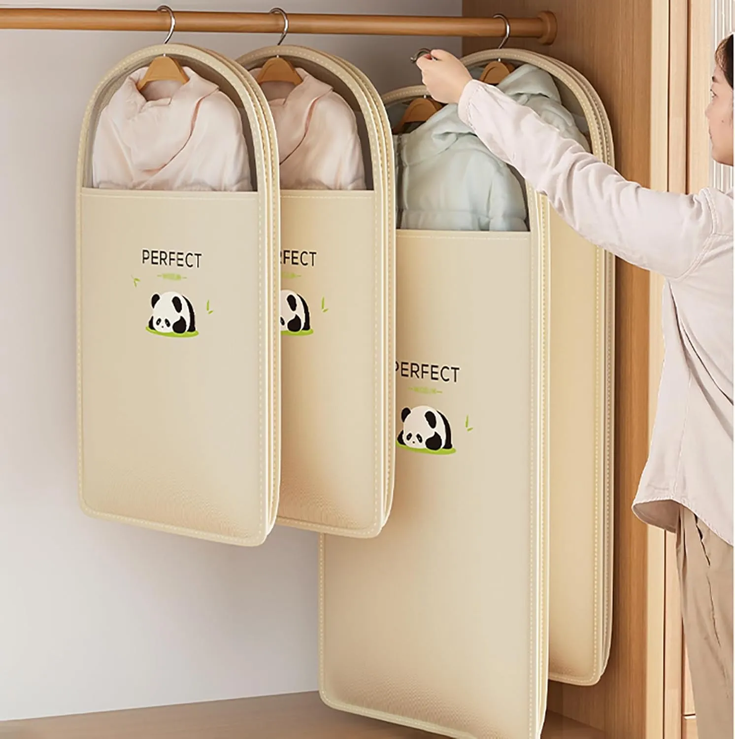 Hanging Garment Bags Save 40% Space, Wardrobe Garment Covers with Zipper Dustproof Suit Bag, Self Compression Clothes Storage Bags for down Jacket(Size:110cm-1Pcs)