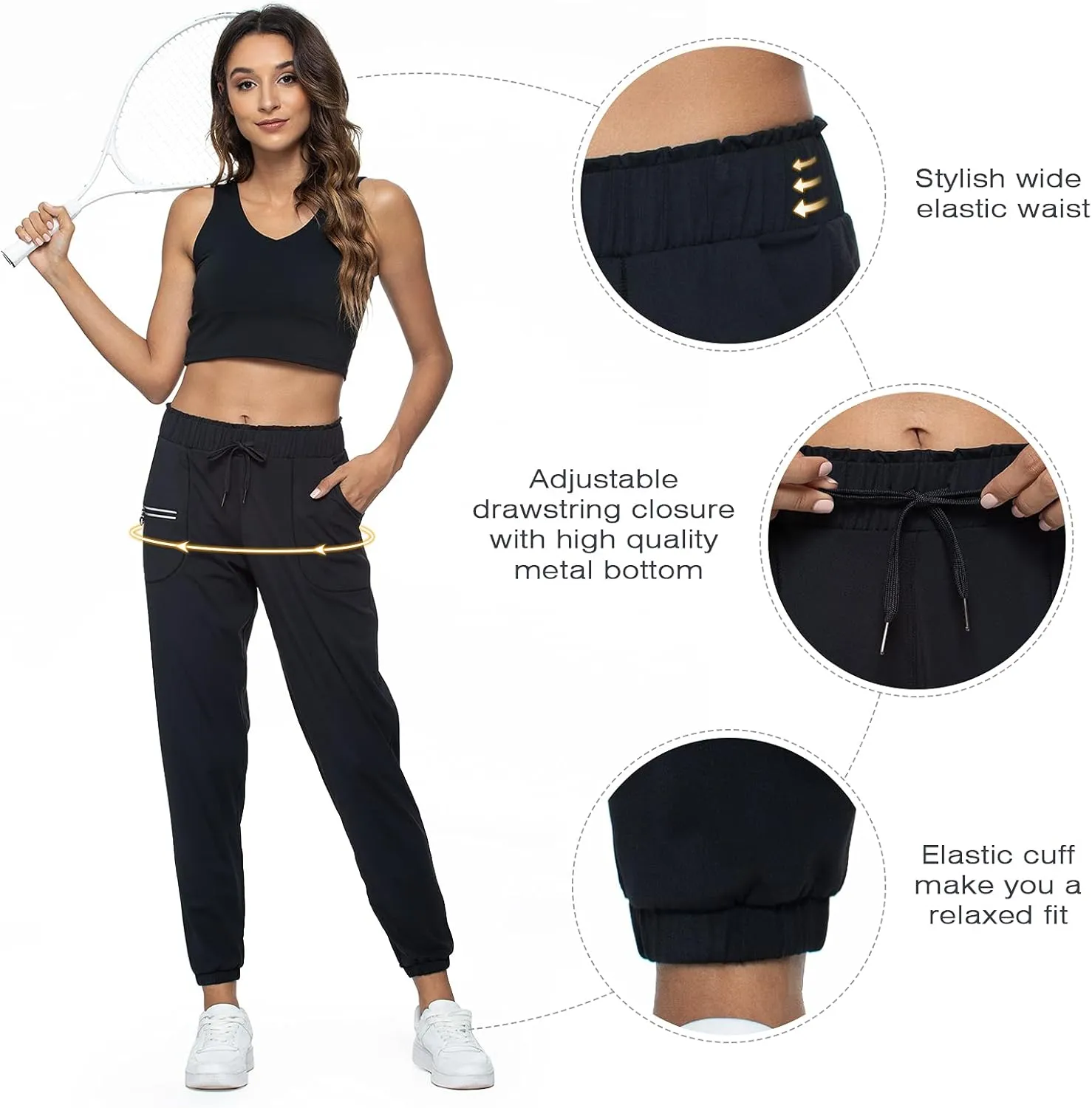 Haowind Joggers for Women with Pockets Elastic Waist Workout Sport Gym Pants Comfy Lounge Yoga Running Pants