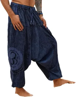 Harem Pants Men Ethnic Print Pants Baggy Hippie Casual Loose Boho Yoga Beach Wide Leg Trouser with Pockets