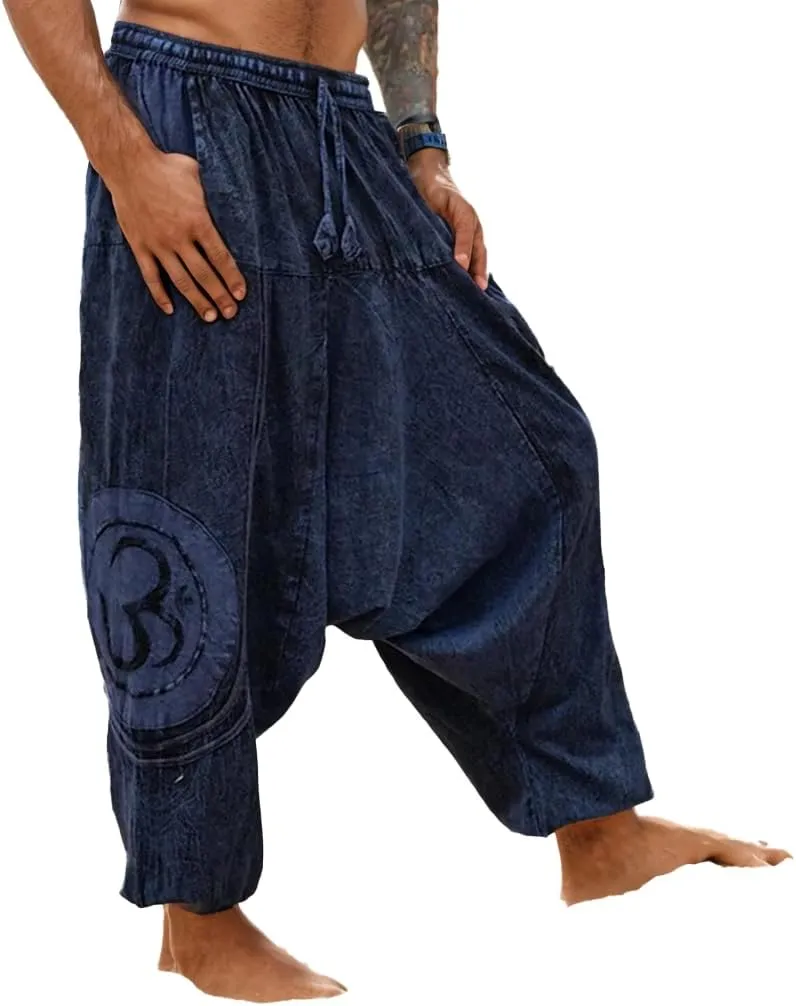 Harem Pants Men Ethnic Print Pants Baggy Hippie Casual Loose Boho Yoga Beach Wide Leg Trouser with Pockets