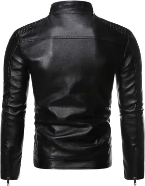 hathne Men's Leather Jacket Faux Leather Motorcycle Jacket Casual Lightweight Zipper Up Vintage Outwear