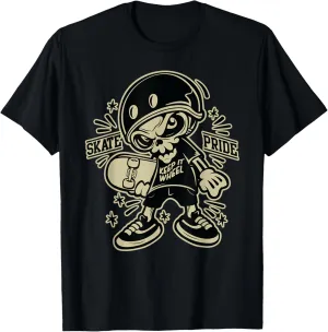 Helmeted skull skateboard graphic T-Shirt