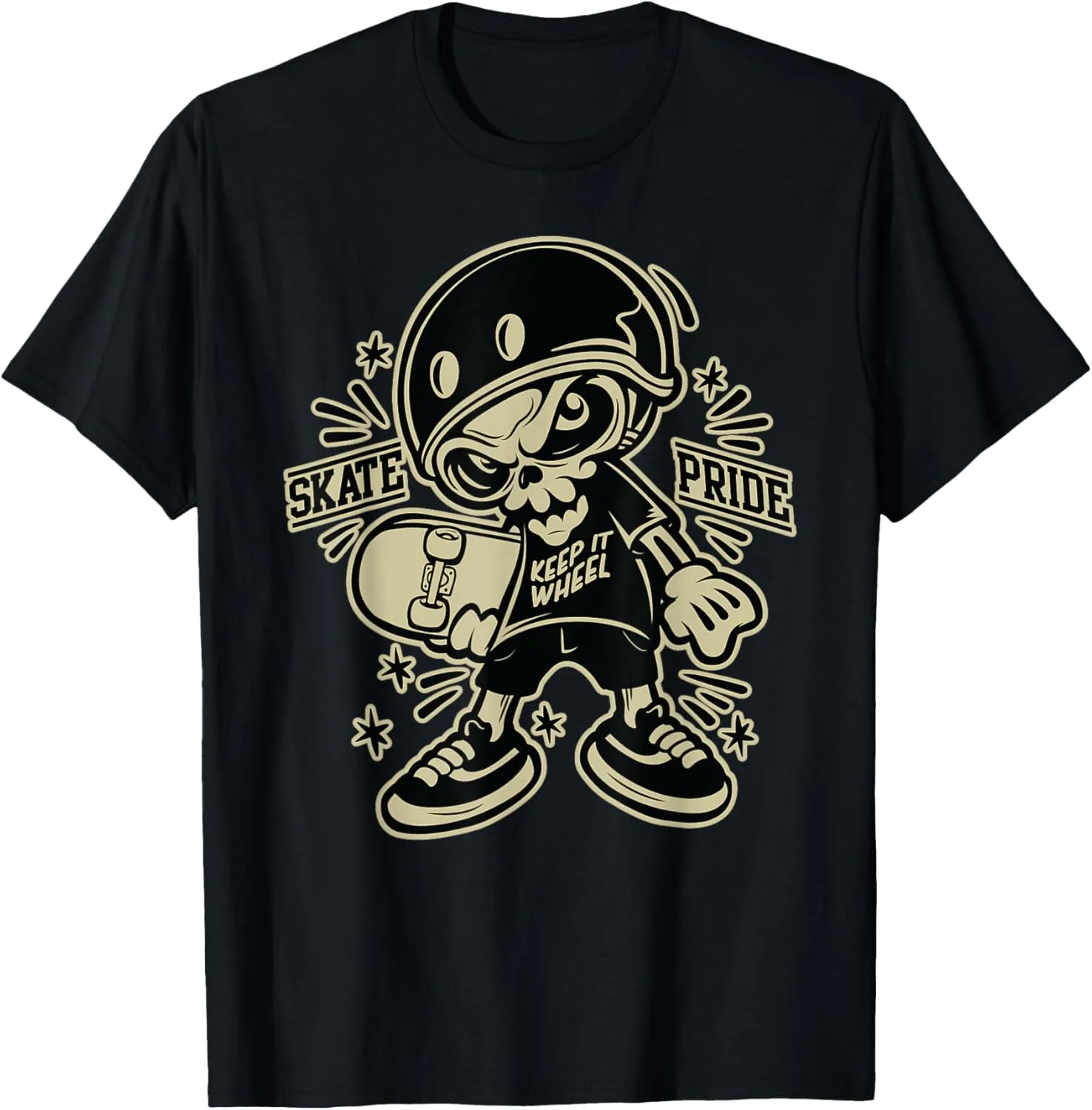 Helmeted skull skateboard graphic T-Shirt
