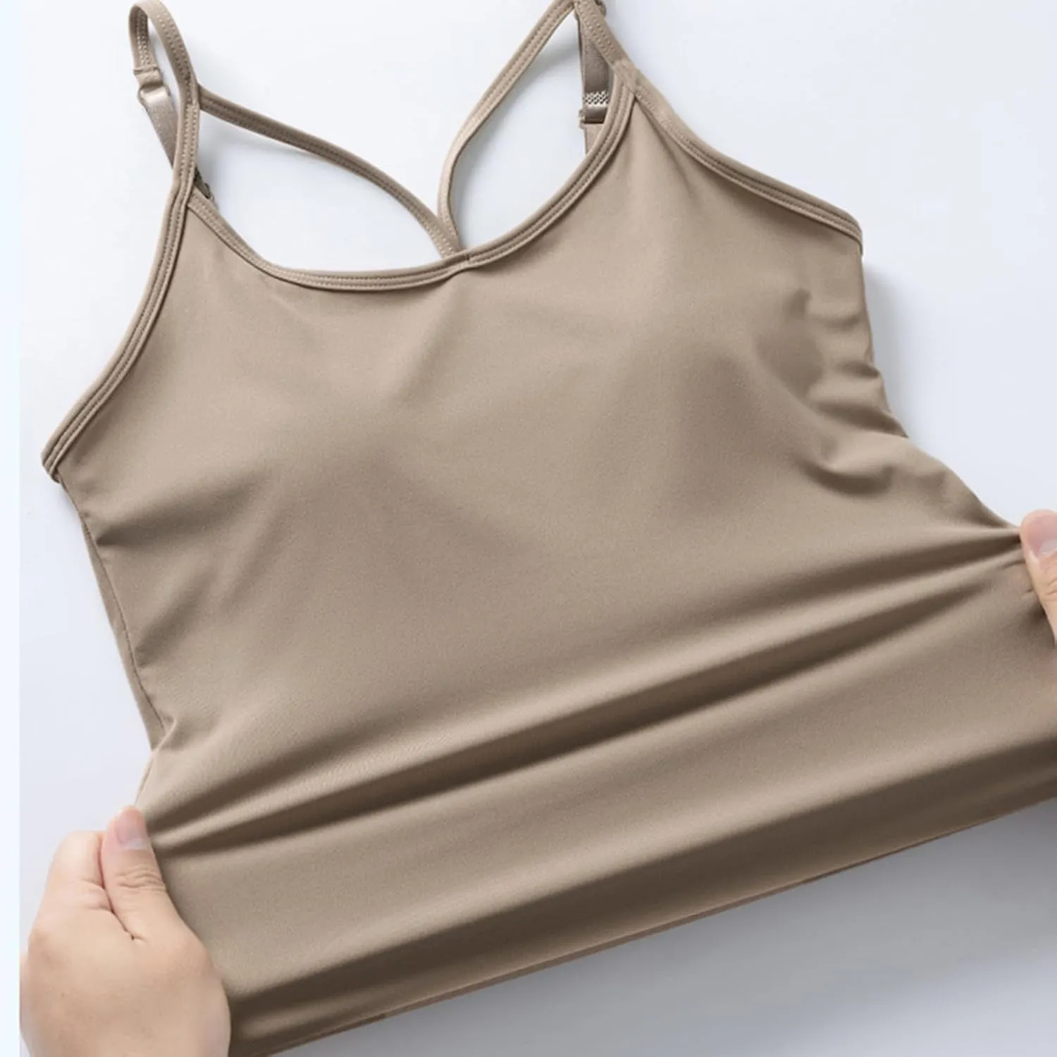 HGps8w Plus Size Self Bra Tank Tops for Women Sexy Strappy Spaghetti Strap Sleeveless Camisole 2025 Summer Going Out Blouse