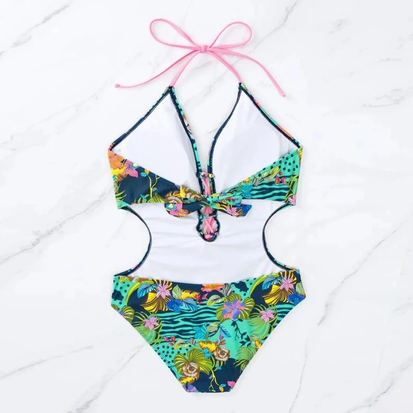High Waisted Bikini Sets For Women One Piece Swimsuit Crisscross Strappy Tassel Closure Waist Leaky Back Buckle Bikini Sexy
