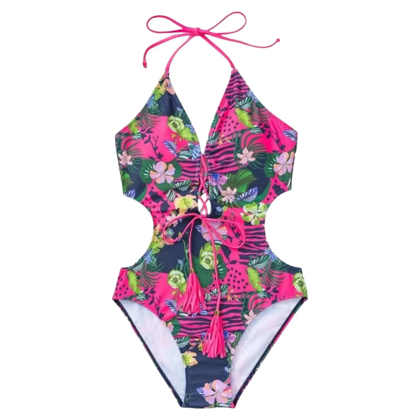 High Waisted Bikini Sets For Women One Piece Swimsuit Crisscross Strappy Tassel Closure Waist Leaky Back Buckle Bikini Sexy