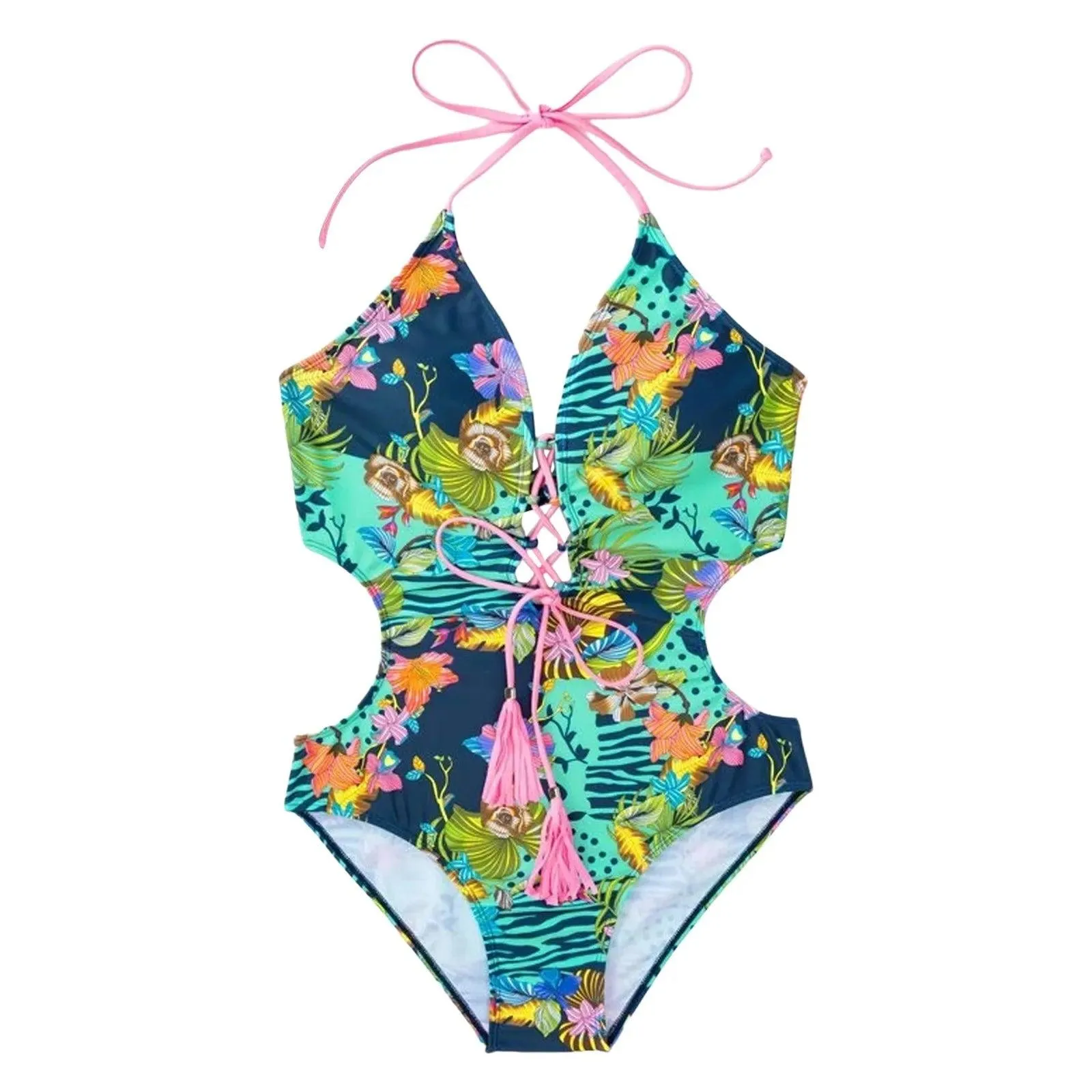 High Waisted Bikini Sets For Women One Piece Swimsuit Crisscross Strappy Tassel Closure Waist Leaky Back Buckle Bikini Sexy
