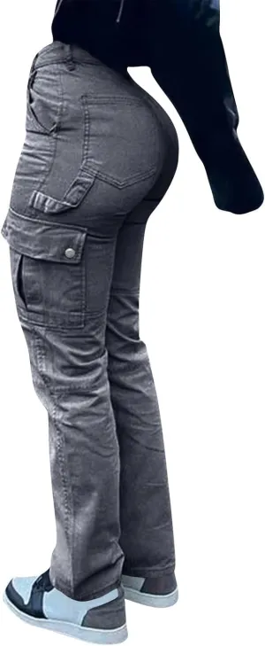 High Waisted Cargo Pants for Women Casual Baggy Cargo Jeans Straight Wide Leg Trousers Stretchy Pants with Pockets