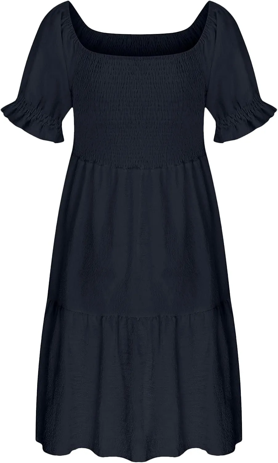 hlysgo Mini Dress for Women Cute Off Shoulder Short Sleeve Smocked Dresses Summer Casual Loose Fit A-Line Flowy Beach Dress