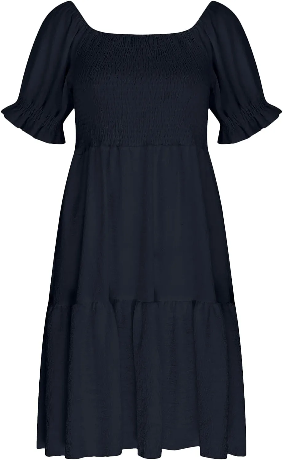 hlysgo Mini Dress for Women Cute Off Shoulder Short Sleeve Smocked Dresses Summer Casual Loose Fit A-Line Flowy Beach Dress
