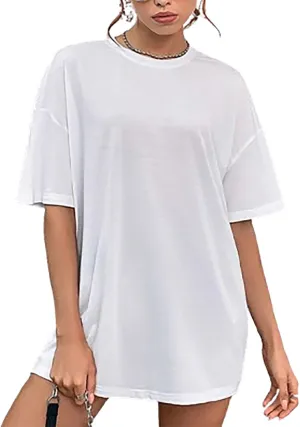 hlysgo Summer Mini Dress for Women Casual Loose Fit Short Sleeve Crew Neck T-Shirt Dresses Trendy Ladies Short Tunic Dress