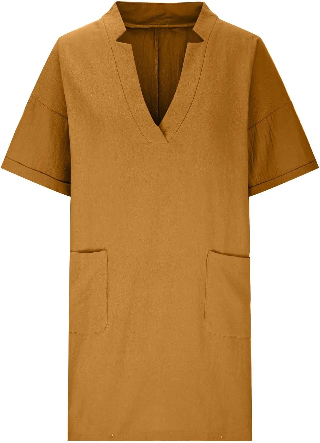 hlysgo Tshirt Dress for Women 2025 Vacation Short Sleeve V Neck Cotton Linen Dresses Summer Loose Comfy Casual Mini Dress