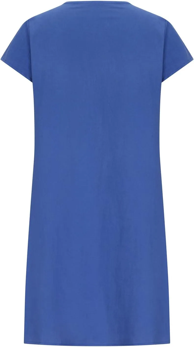 hlysgo Womens Casual Dresses 2025 Summer Loose Comfy Cotton Linen Pleated Dress Solid Short Sleeve Crew Neck Mini Dress