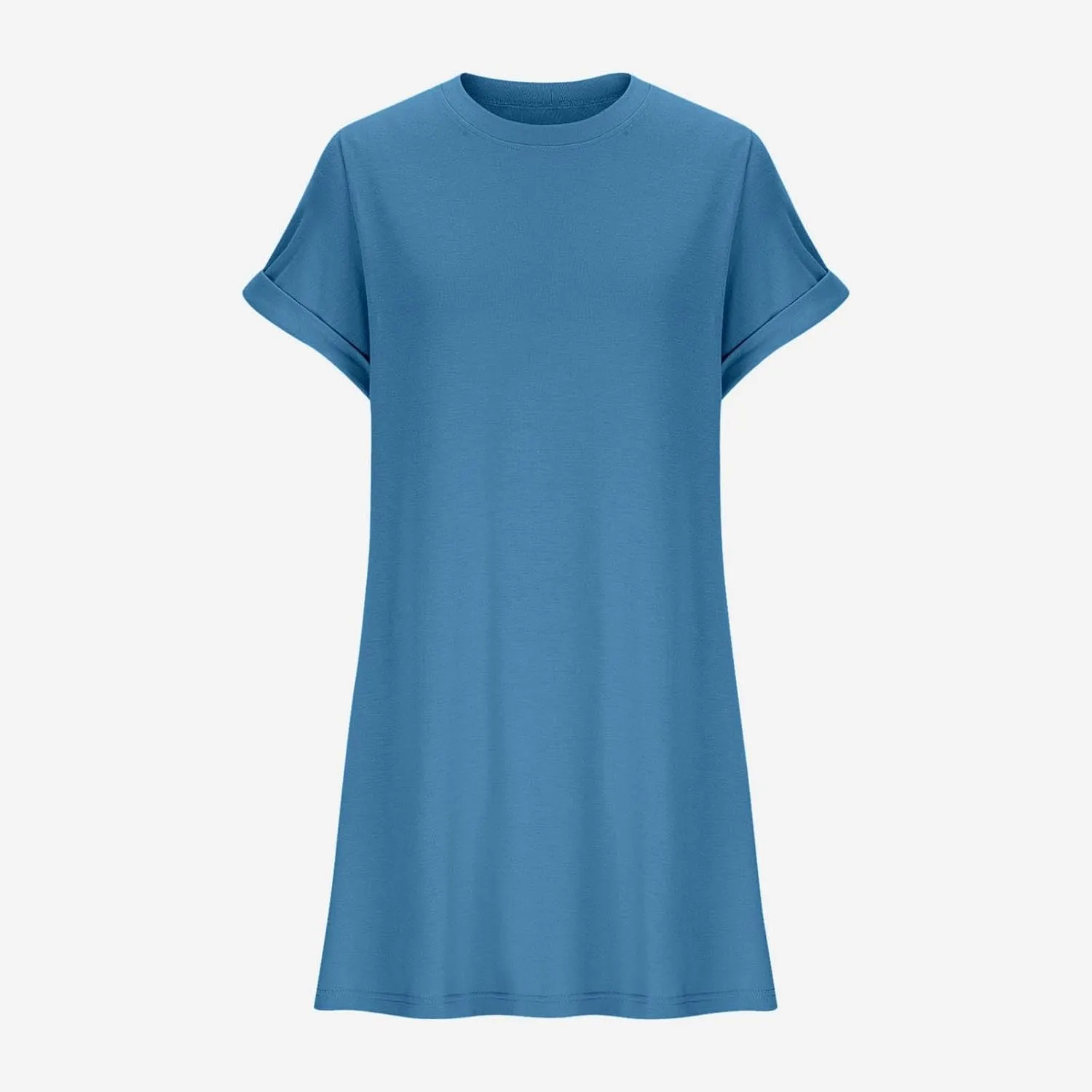 hlysgo Womens Summer Dresses 2025 Trendy Short Sleeve Crew Neck Mini Dress Casual Loose Fit Knee Length Dress with Pockets