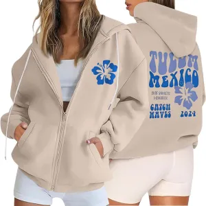 Hoodies Y2k Letter Graphic Hoodies for Women 2024 Preppy Sweatshirts Long Sleeve Drawstring Zipper Pockets Pullover