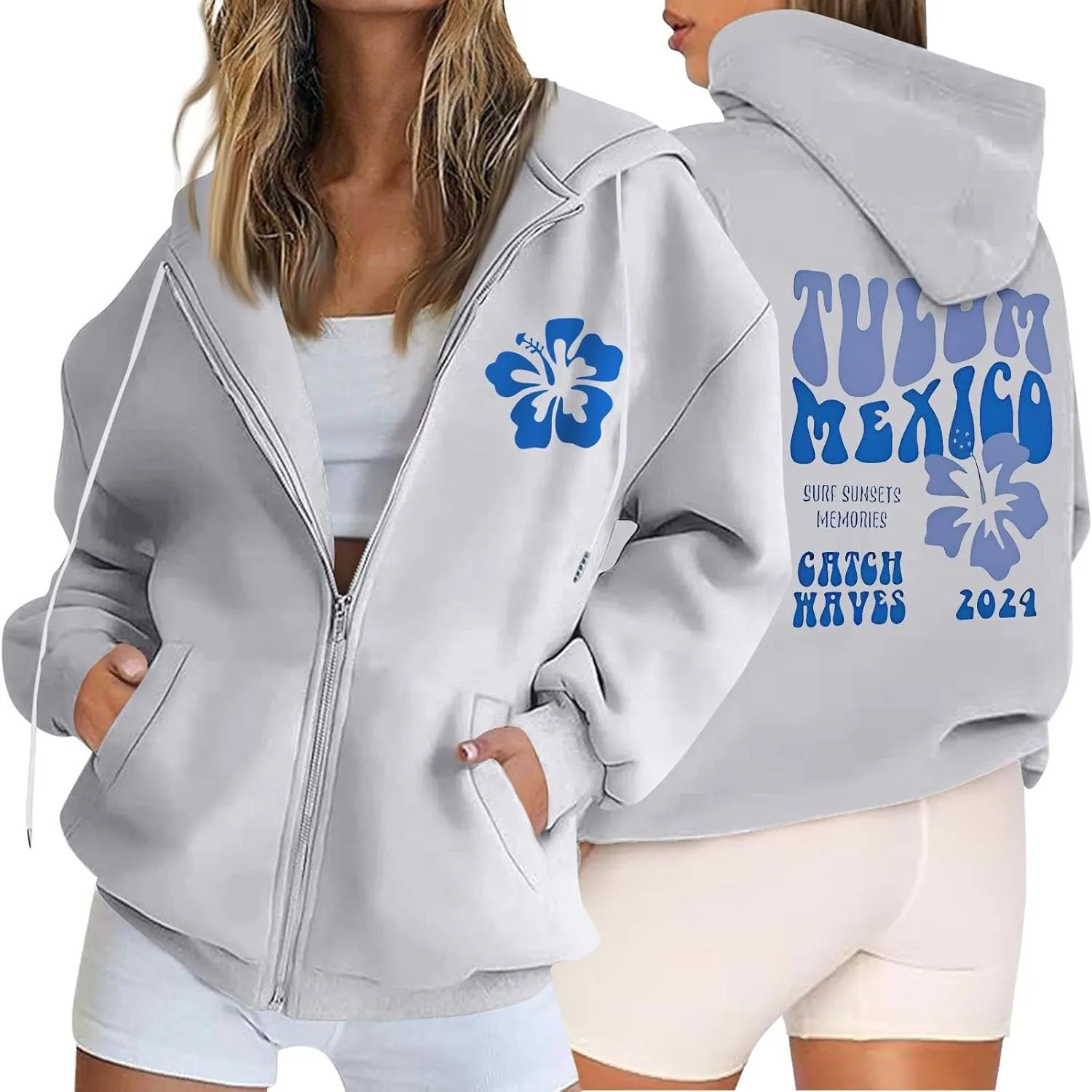 Hoodies Y2k Letter Graphic Hoodies for Women 2024 Preppy Sweatshirts Long Sleeve Drawstring Zipper Pockets Pullover