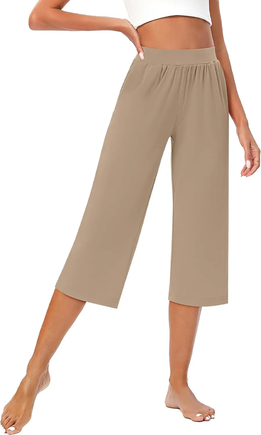 Huukeay 3 Pack Women's Capri Sweatpants, Cozy Wide Legs Cropped Capri with Pockets, Lounge Jogger Pants Workout Yoga Solid