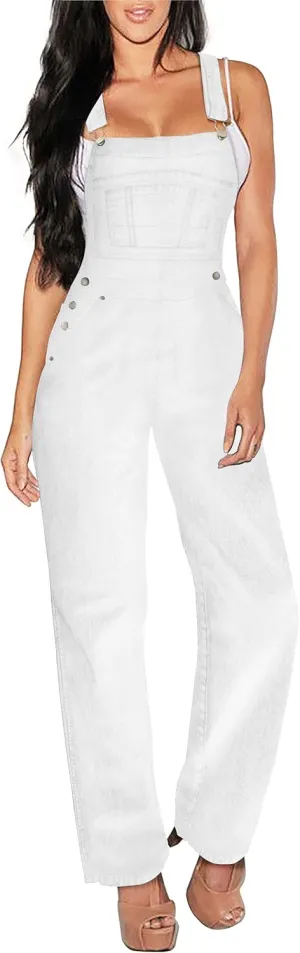Hybrid & Company Womens Super Comfy Stretch Denim jumpsuit Pants Overalls