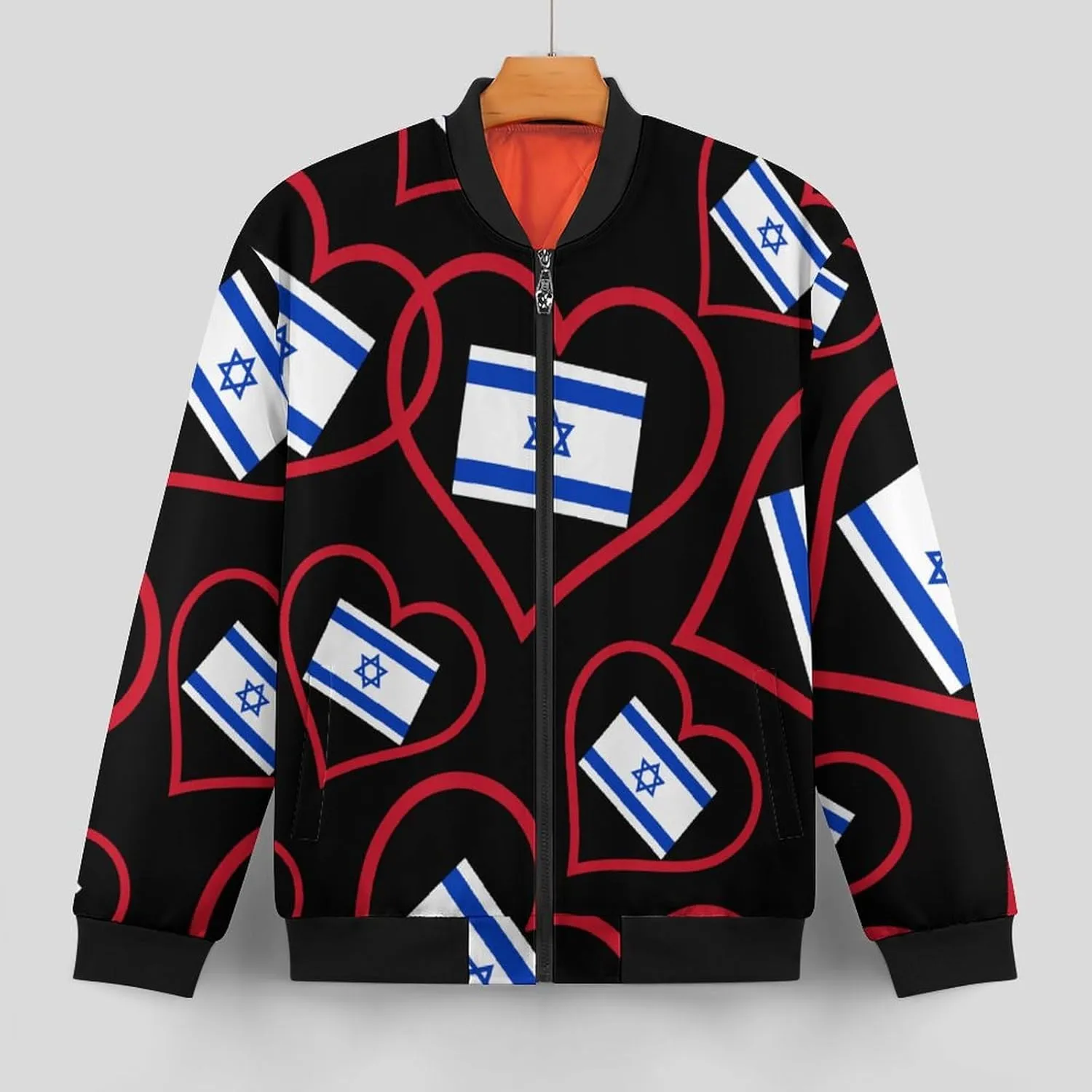 I Love Israel Red-Heart Men's Bomber Jacket Lightweight Windbreaker Fashion Spring Fall Coats Casual Jackets for Men