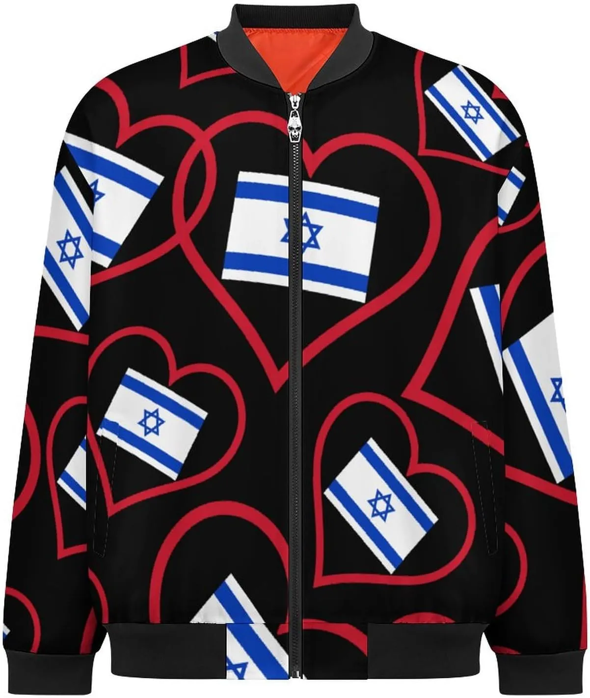 I Love Israel Red-Heart Men's Bomber Jacket Lightweight Windbreaker Fashion Spring Fall Coats Casual Jackets for Men