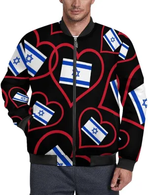 I Love Israel Red-Heart Men's Bomber Jacket Lightweight Windbreaker Fashion Spring Fall Coats Casual Jackets for Men
