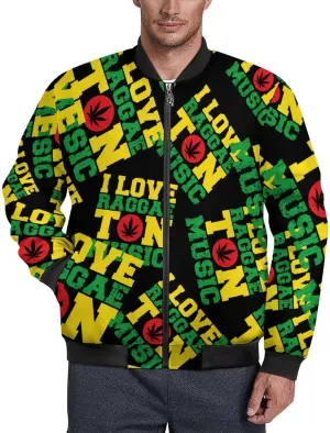 I Love Raggaeton Music Men's Bomber Jacket Lightweight Windbreaker Fashion Spring Fall Coats Casual Jackets for Men