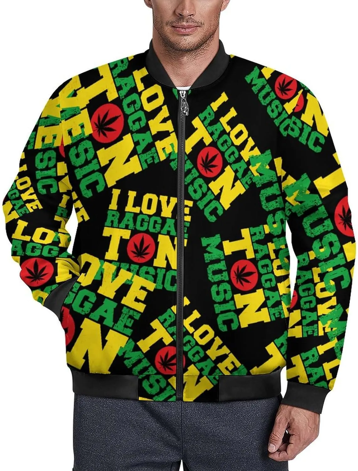 I Love Raggaeton Music Men's Bomber Jacket Lightweight Windbreaker Fashion Spring Fall Coats Casual Jackets for Men