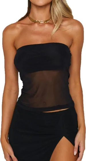ICNGLKSND Women??s Strapless Lace Tube Tops Y2K Sheer Mesh Bandeau Crop Tanks Top Summer Sexy Camisole Shirt Clubwear