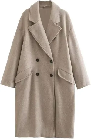 IDEALSANXUN Wool Trench Coat Women Fall Winter Long Peacoat Double Breasted Blazer Jackets Overcoat Coats