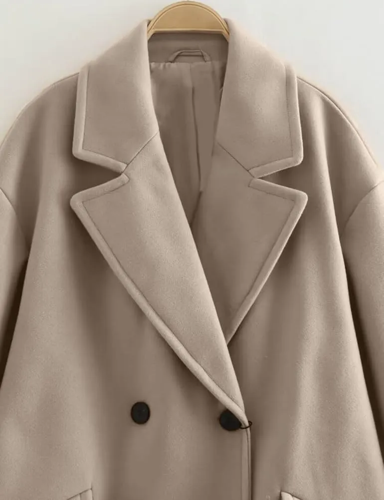 IDEALSANXUN Wool Trench Coat Women Fall Winter Long Peacoat Double Breasted Blazer Jackets Overcoat Coats
