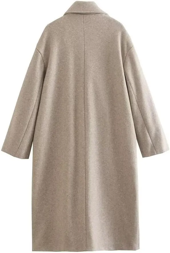 IDEALSANXUN Wool Trench Coat Women Fall Winter Long Peacoat Double Breasted Blazer Jackets Overcoat Coats