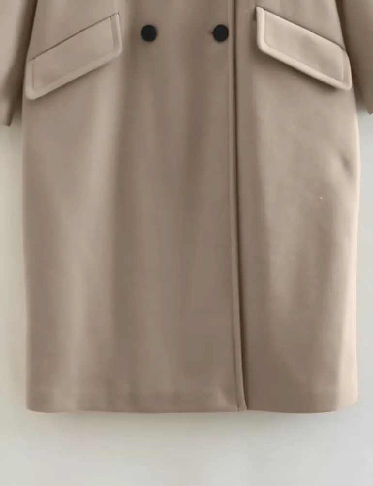 IDEALSANXUN Wool Trench Coat Women Fall Winter Long Peacoat Double Breasted Blazer Jackets Overcoat Coats