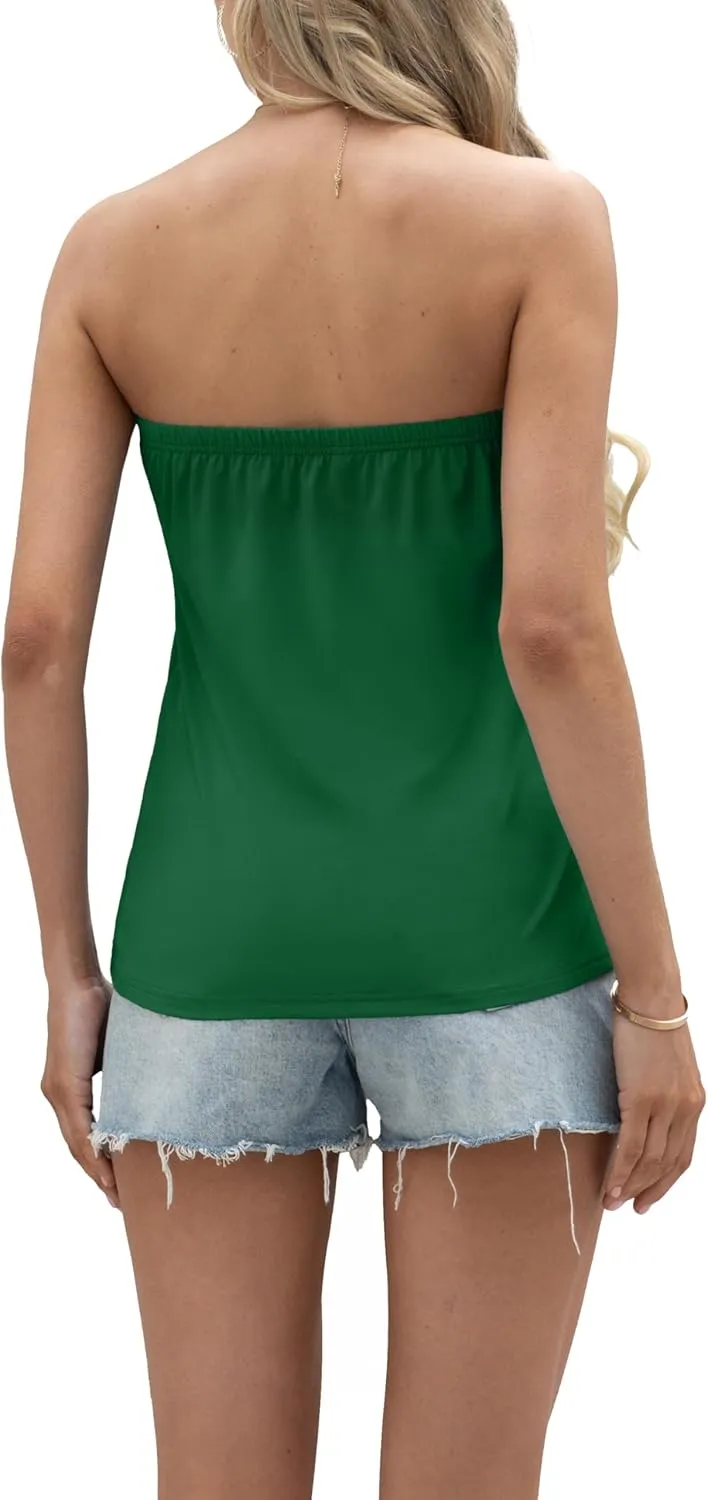 IWOLLENCE Women's Floral Tube Tops Casual Summer Backless Strapless Top Sleeveless Bandeau Tanks Shirt