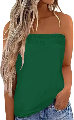 IWOLLENCE Women's Floral Tube Tops Casual Summer Backless Strapless Top Sleeveless Bandeau Tanks Shirt