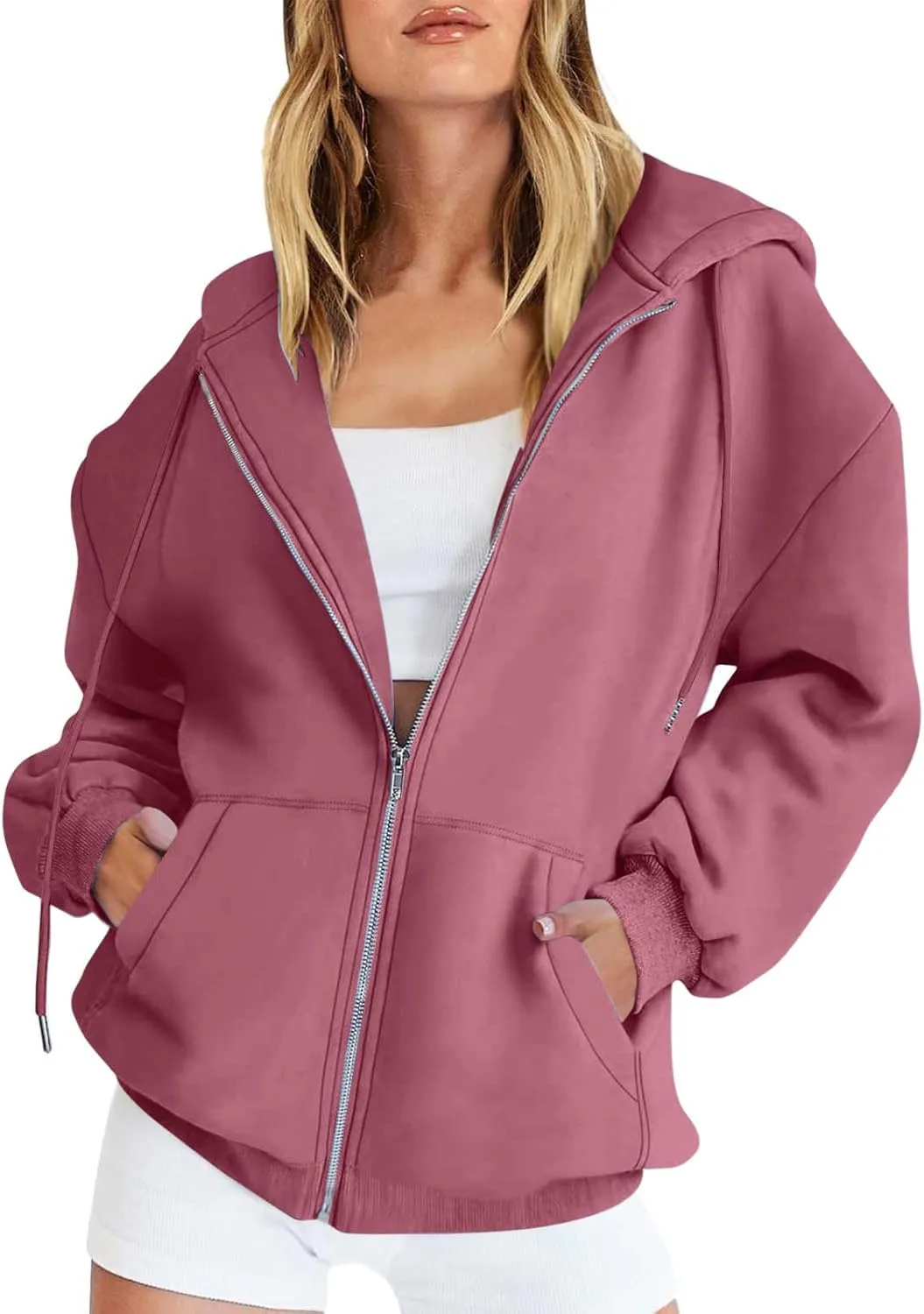 Jackets for Women Zip Up Hoodies Long Sleeve Lightweight Sweatshirts Oversized Loose Fit Athletic Outfit With Pockets