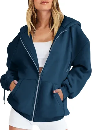 Jackets for Women Zip Up Hoodies Long Sleeve Lightweight Sweatshirts Oversized Loose Fit Athletic Outfit With Pockets
