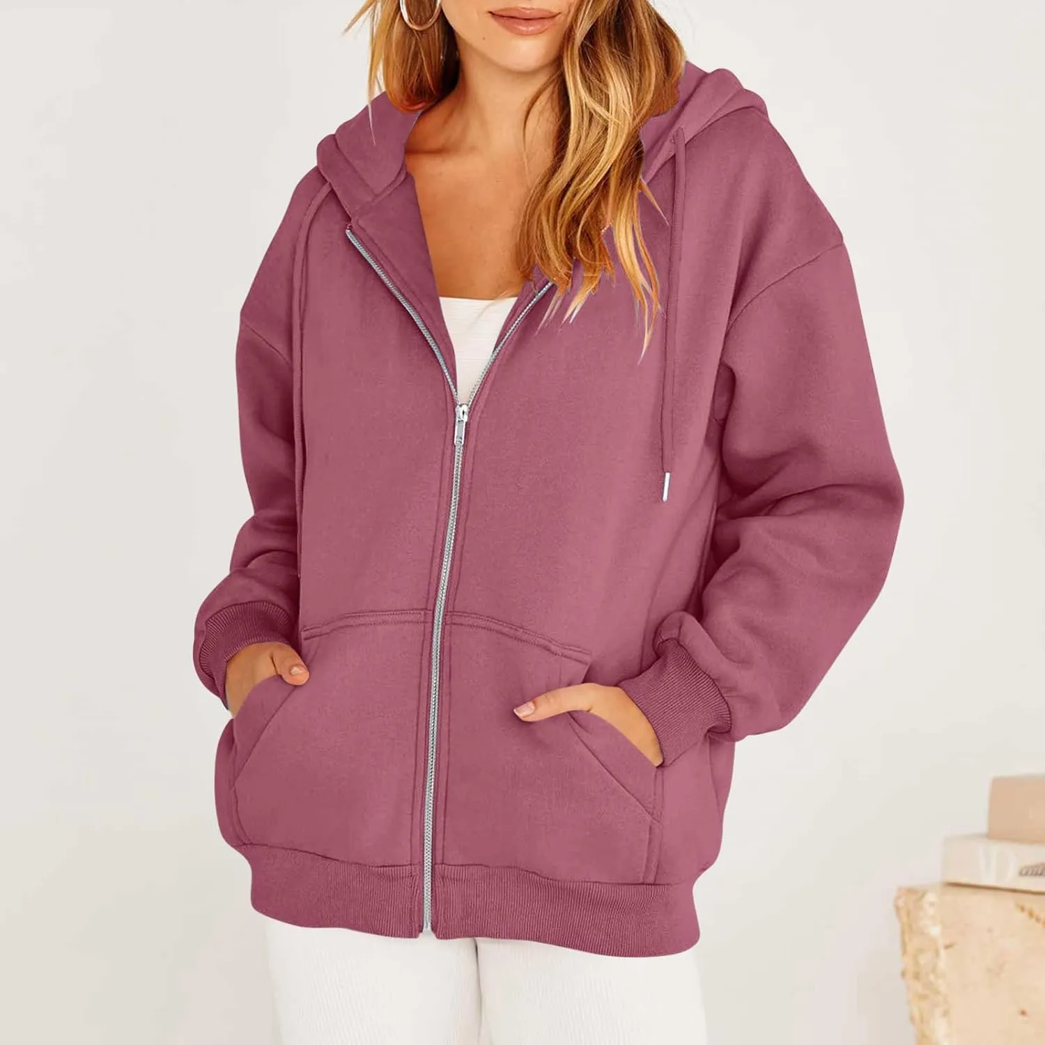 Jackets for Women Zip Up Hoodies Long Sleeve Lightweight Sweatshirts Oversized Loose Fit Athletic Outfit With Pockets