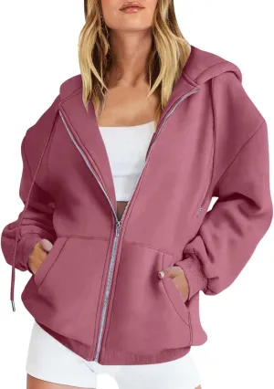 Jackets for Women Zip Up Hoodies Long Sleeve Lightweight Sweatshirts Oversized Loose Fit Athletic Outfit With Pockets
