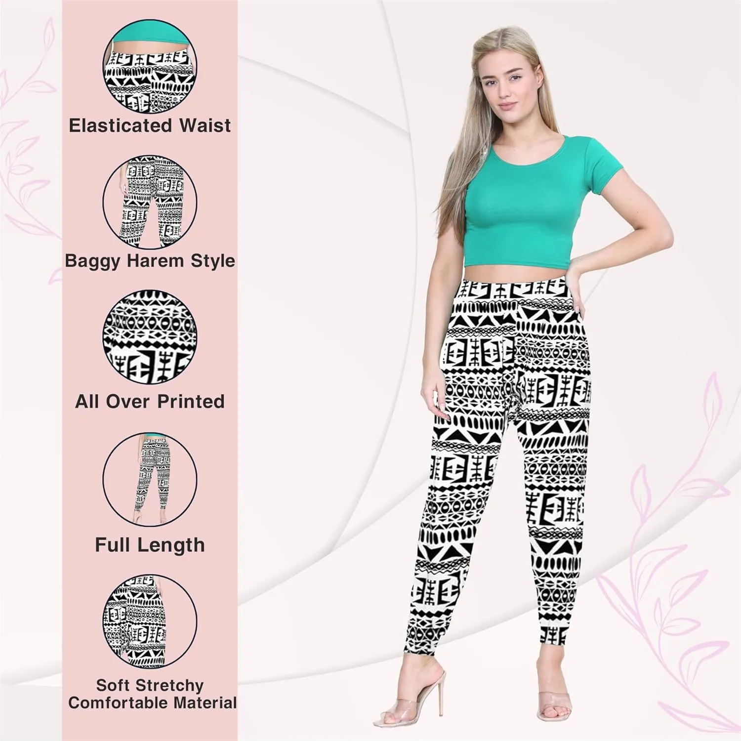 Janisramone Women Printed Alibaba Hareem Trouser | Trendy Harem Pants for Women - Causal & Lightweight Boho Pants for Women
