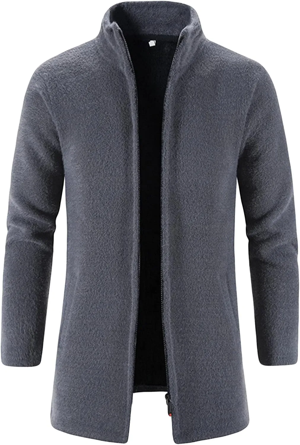 JEsilunmaMY Mens Stand Collar Zipper Warm Cardigan Long Sleeve Fall Winter Open Front Overcoat Solid Color Fleece Trench Coat