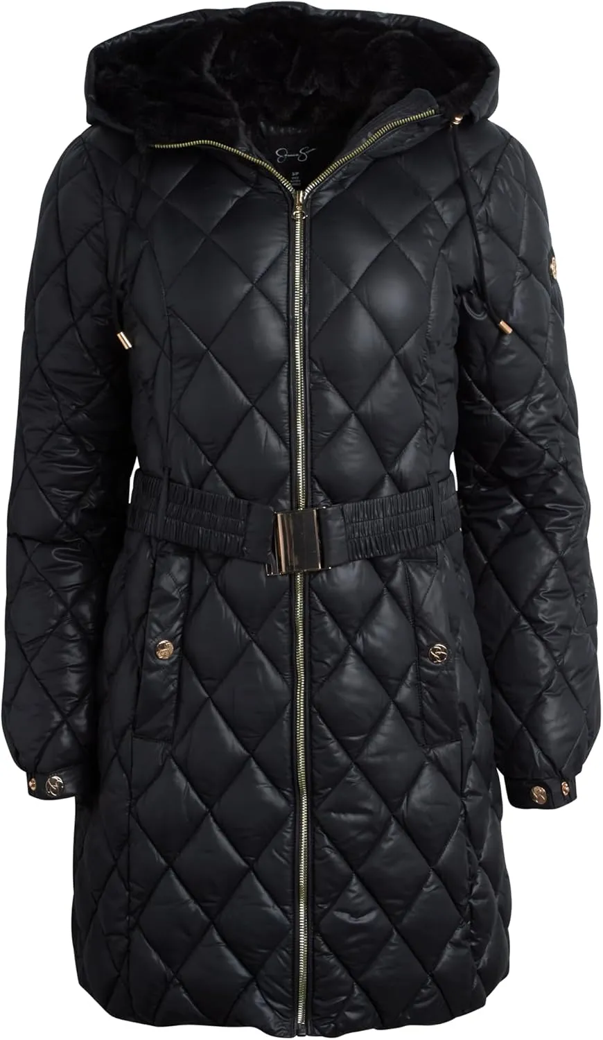 Jessica Simpson Women's Long Puffer Coat - Belted Faux Fur Lined Hooded Winter Coat - Quilted Puffer Jackets for Women (S-XL)
