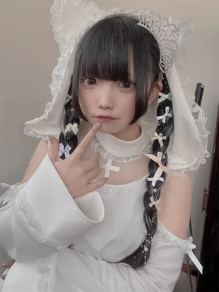 Jirai Kei Black And White Hoodie Cat Ears Hoodie Set