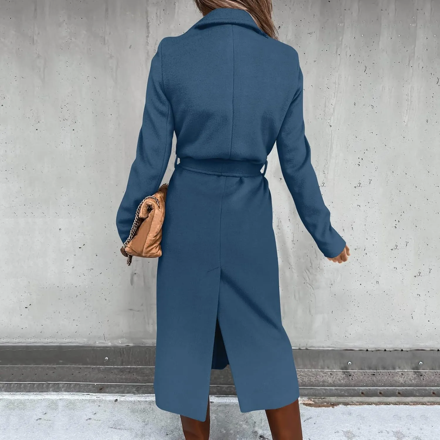 JOAU Women's Wool Coat Notched Collar Open Front Cardigan Pea Overcoat Winter Warm Long Trench Coats Jackets with Belt