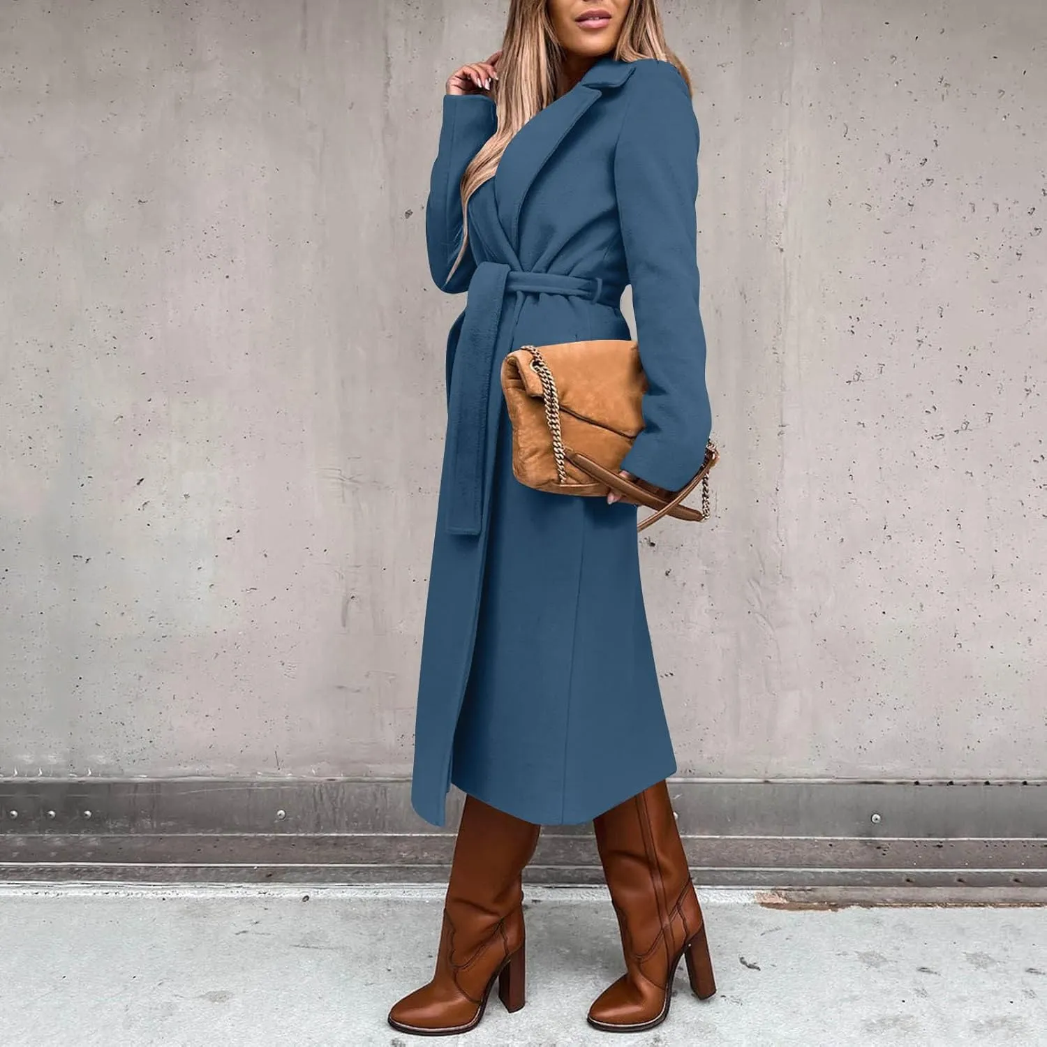 JOAU Women's Wool Coat Notched Collar Open Front Cardigan Pea Overcoat Winter Warm Long Trench Coats Jackets with Belt