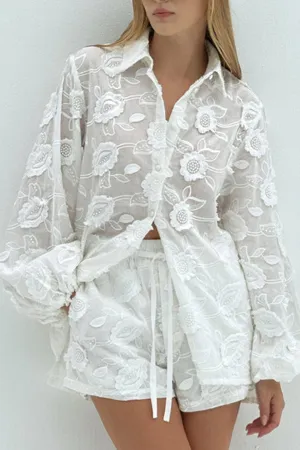 Joskaa Floral Embroidery Long Sleeve Shirt Suits