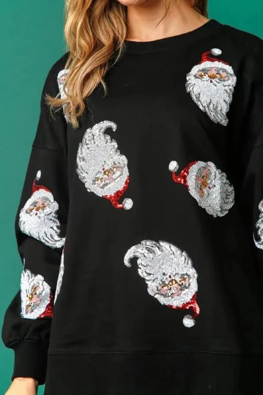 Juakoso Sequin Christmas Sweatshirts for Women Santa Nutcracker Oversized Sweater Shirts Long Sleeve Pullover Hoodies