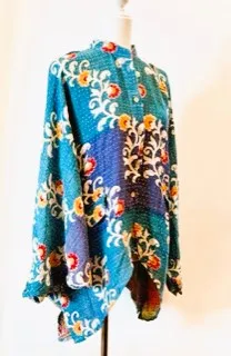 Kantha Cotton Embroidered Tunic: Best Seller (Blue)