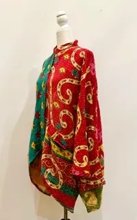Kantha Cotton Embroidered Tunic: Best Seller (Red/Green)