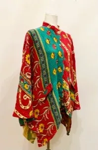 Kantha Cotton Embroidered Tunic: Best Seller (Red/Green)